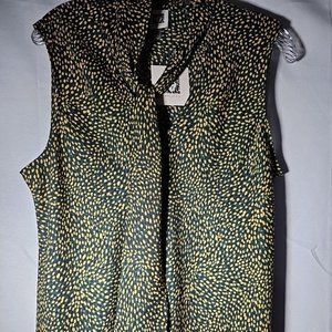 Anne Klein Women's TreeLine/Marigold Multi Color Sleeveless V Neck Tie Blouse